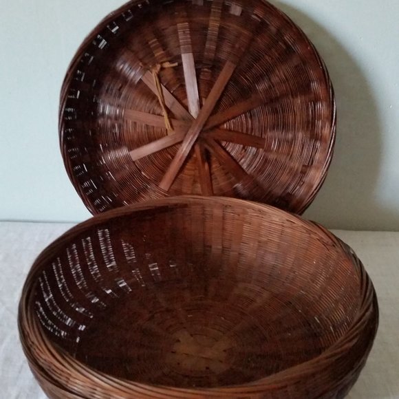 Antique Vintage Chinese Woven Wicker Sewing Basket - Picture 4 of 8